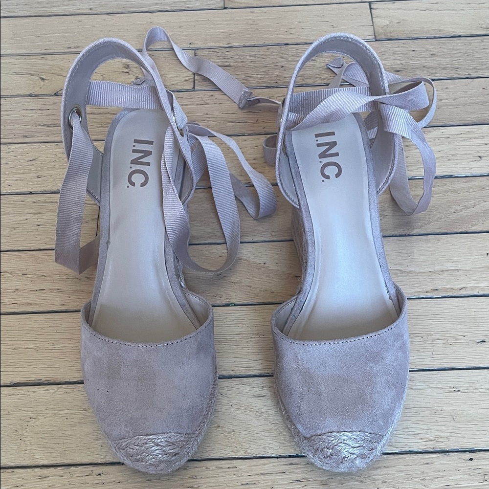 INC International Concepts Taupe Lace-Up Espadrille Wedges